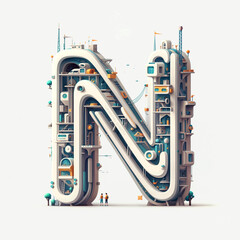 Poster - Surreal letter N under construction. Generative AI