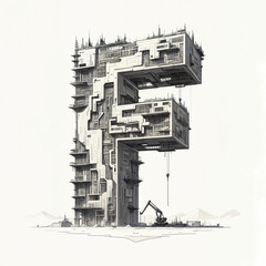 Poster - Surreal letter F under construction. Generative AI