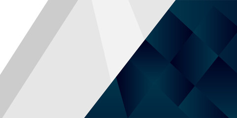 White and blue modern abstract wide banner with geometric shapes. Dark blue and white abstract background.