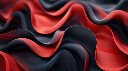 Poster - Abstract black and red fabric with wavy folds. 3D digital art with strong contrast and depth. Background image of red and black with flowing and floating fabric texture. Cloth material concept. AIG51.