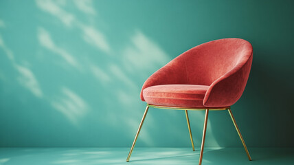 Canvas Print - Stylish pink velvet chair against a turquoise background.