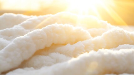 Poster - Soft cozy blanket glowing in warm sunlight creating a peaceful morning atmosphere : Generative AI