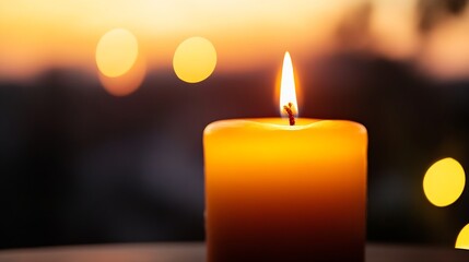 Poster - Warm Soft Candle Glowing Beautifully with Bokeh in Relaxing Atmosphere : Generative AI