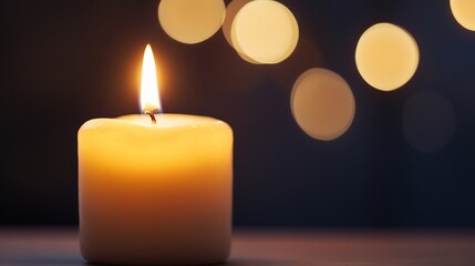 Leinwandbilder - Serene candle flame glowing warmly in the dark creating a cozy and inviting atmosphere : Generative AI