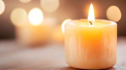 Aufkleber - Single Warm Candle with Soft Flame Glowing in the Dark : Generative AI