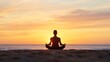 © Generative AI - Silhouette of a Calm Person Meditating on Beach During Beautiful Sunset : Generative AI