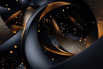 Fototapete - Stunning 3d render of black and gold geometric shapes in an abstract and realistic composition