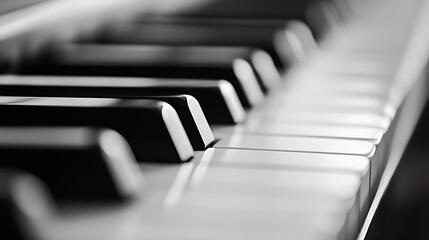 Poster - Close Up of Piano Keys in Black and White Photographic Perspective : Generative AI