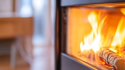 Aufkleber - Warm and Inviting Fireplace with Logs Burning in Classic Living Space : Generative AI