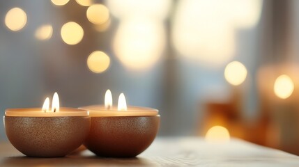 Poster - Warm and inviting scented candles in decorative bowls for a relaxing home environment : Generative AI