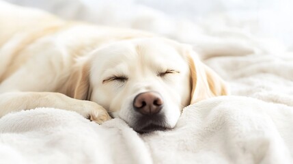Poster - Peaceful Sleeping Dog on Cozy Blanket with Soft Lighting : Generative AI