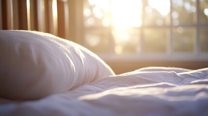 Poster - Cozy Bedroom with Soft Light and Warm Pillows on a Sunlit Morning : Generative AI
