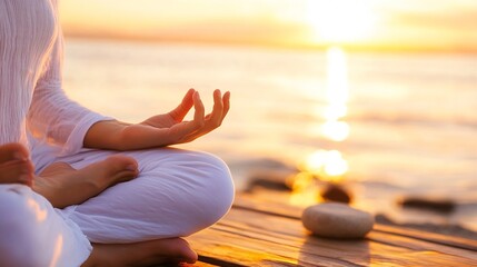 Aufkleber - Tranquil Sunset Meditation by the Water : Generative AI
