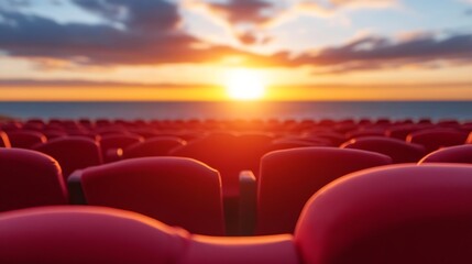 Poster - Serene Sunset Over Empty Red Theater Seats Creating a Cinematic Atmosphere : Generative AI