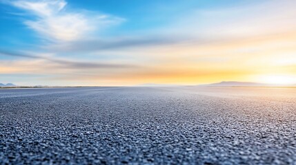 Poster - Vast open road extending towards horizon under a colorful sky during golden hour : Generative AI