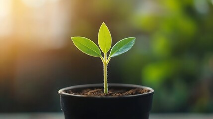 Poster - Fresh Green Plant Growing in Pot Symbolizing Hope and New Beginnings in a Natural Light Setting : Generative AI