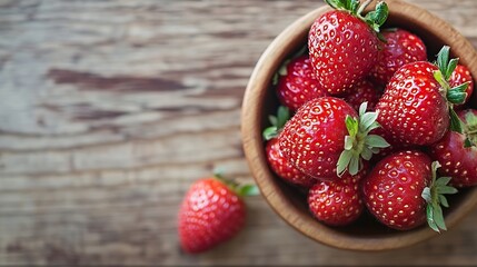 Poster - Fresh organic strawberries in a rustic wooden bowl showcasing nature's sweet and vibrant fruits : Generative AI