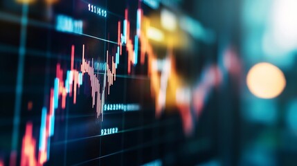 Fototapete - Dynamic stock market graph displaying fluctuating financial trends and data analysis on a digital screen : Generative AI