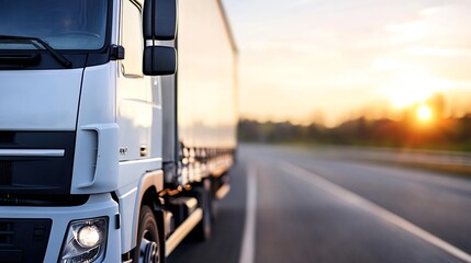 Poster - Heavy Duty Truck Driving on Open Road with Beautiful Sunset Background : Generative AI