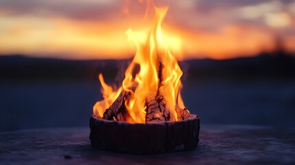Aufkleber - Beautifully Captivating Campfire Flames with a Stunning Sunset Background : Generative AI