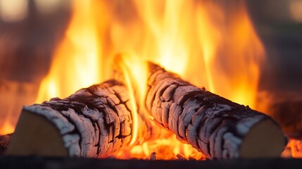 Aufkleber - Firewood Burning in Cozy Fireplace Creating Warmth and Ambience : Generative AI