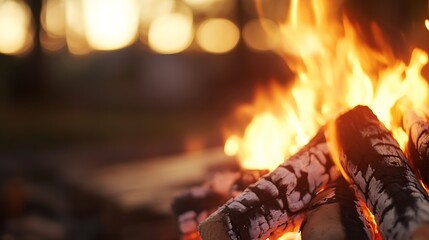 Leinwandbilder - Glowing Campfire with Flickering Flames and Wooden Logs in the Evening Light : Generative AI