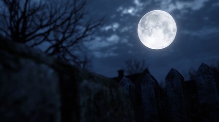 Poster - Bright Full Moon Illuminating Nighttime Sky with Cloudy Atmosphere : Generative AI