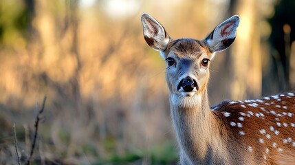 Poster - CloseUp Portrait of a Young Deer with Spots in a Natural Outdoor Habitat Setting : Generative AI