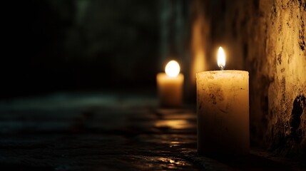 Poster - Illuminated Candles in Mysterious Dark Setting Featuring Soft Glow and Warm Atmosphere : Generative AI