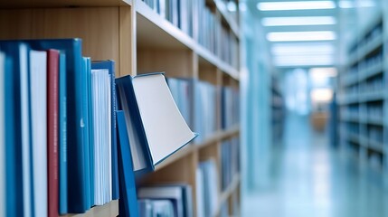 Poster - Academic library interior with bookshelves and empty study area highlighting educational resources : Generative AI