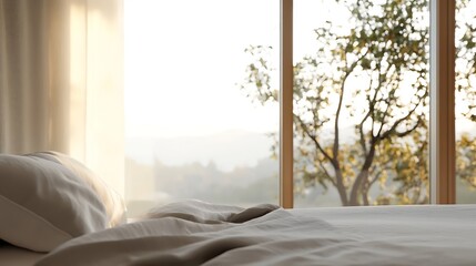 Poster - Bright and Airy Bedroom with Natural Light Streaming through Window : Generative AI