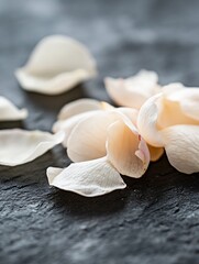 Poster - Delicate Rose Petals Scattered on Dark Surface Evoking a Sense of Elegance and Tranquility : Generative AI