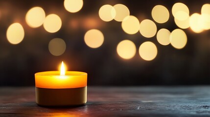 Leinwandbilder - warm glowing candle surrounded by blurred ambient lights creating a serene atmosphere : generative a
