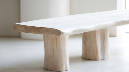 Poster - Contemporary wooden table designed with natural elements for a modern space : Generative AI