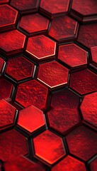 Poster - Shiny metallic red hexagons create an abstract dimensional background