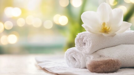 Aufkleber - Luxurious Spa Setting with Soft Towels and Flower for Relaxation and Comfort : Generative AI