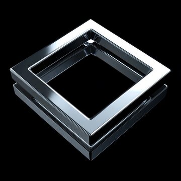 Sleek modern metal furniture logo design in 3d with chrome finish on black background