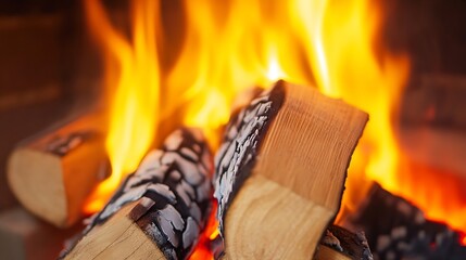 Aufkleber - Fiery flames dancing around logs creating warmth and inviting atmosphere : Generative AI