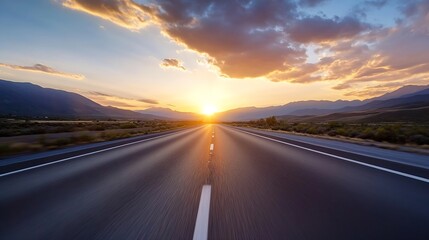 Aufkleber - Scenic sunrise view over stretching road showcasing tranquility and beauty of nature : Generative AI