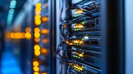 Poster - A modern server room filled with hightech equipment and glowing data cables : Generative AI