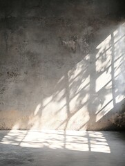 Poster - Textured concrete wall casting shadows through window patterns creating an artistic indoor ambiance : Generative AI