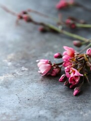 Aufkleber - Vibrant blooming pink flowers beautifully laid on a rustic table creating a serene floral arrangement : Generative AI