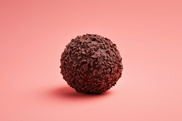 Wall Mural - singular dessert ball rolled in dark chocolate crumbs; product photo; isolated on solid color background