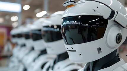 Poster - Futuristic robots on display showcasing advanced technology at a retail space : Generative AI