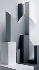 Wall Mural - Abstract grayscale geometric composition of intersecting shapes and contrasting light and shadow