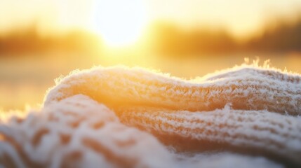 Aufkleber - Cozy Knit Blanket on Soft Grass During Sunrise : Generative AI