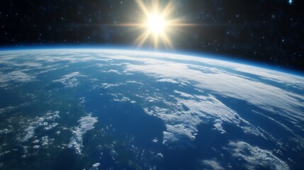 Aufkleber - Stunning view of Earth from space showcasing clouds and vibrant lighting from the sun : Generative AI