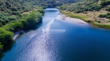 Poster - Serene Lakeside View with Calm Waters and Lush Green Surroundings in Nature : Generative AI