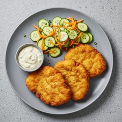 Wall Mural - delicious fried chicken cutlets with fresh salad