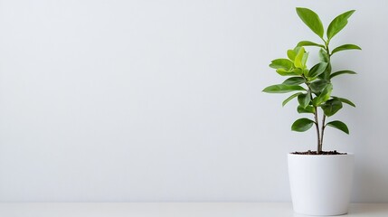 Poster - Elegant indoor plant in a white pot showcasing vibrant green leaves on a minimalist background : Generative AI
